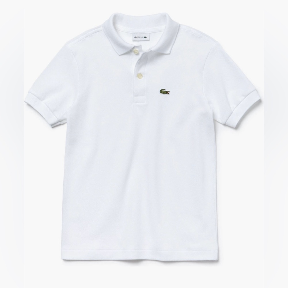 Kids Cotton Pique Polo; White, size 5